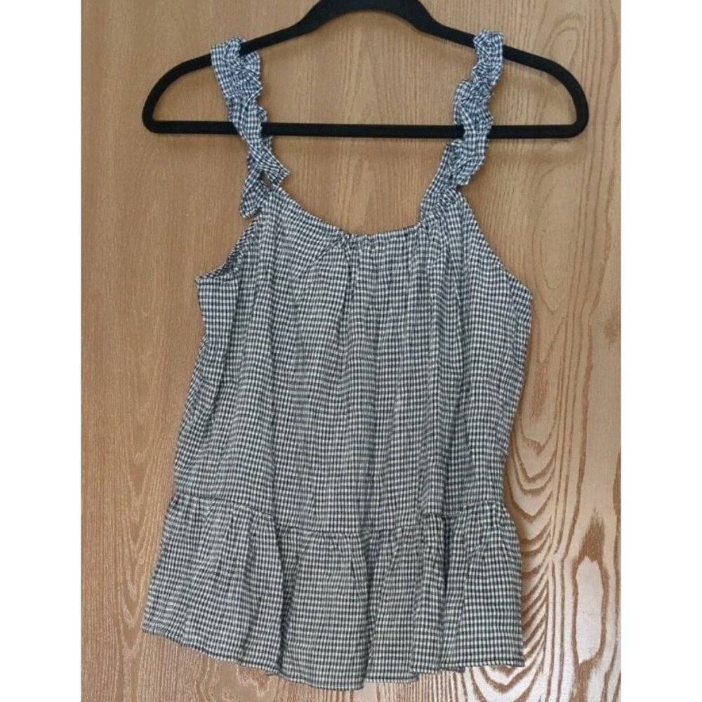 Madewell Ruffle Strap Gingham Cami Top  Black White Tank Size 8 L2906 New